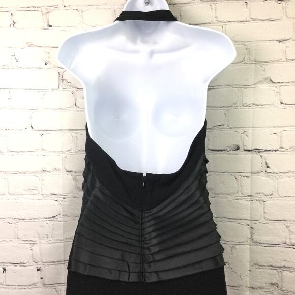 Tadashi Silk Halter Black Midi Open back Holiday Party Classy Cocktail Dress 8 - Picture 6 of 12